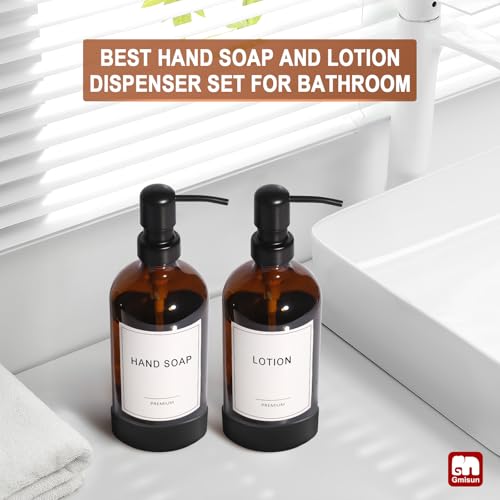 Amber Glass Soap Dispenser with Silicone Sleeve Boot (2 Count)