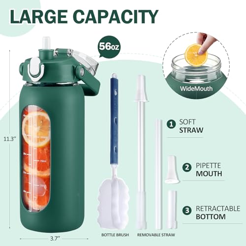 56oz Glass Water Bottles with Straw