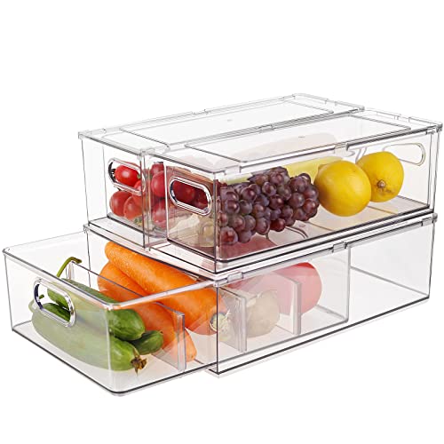 3 Pack Stackable Refrigerator Organizer Bins with Pull
