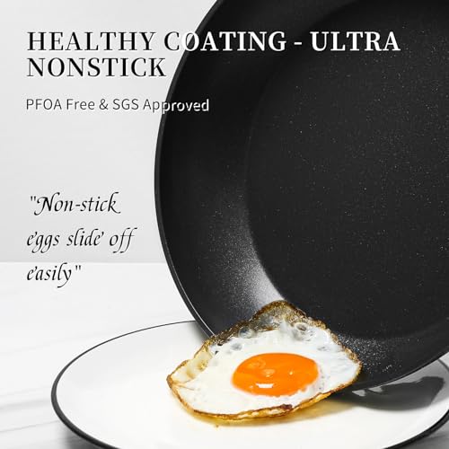 Nonstick Ceramic Frying Pans Skillets Set with Lid 8"+9.5"+11"