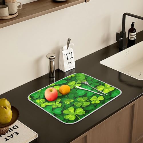 Patricks Day Shamrocks Lucky Clover Leaves Dish Drying Mat for Kitchen Counter Absorbent Microfiber Small Drying Pad Dish Mats for Kitchen Countertops 16 x 18 Inch