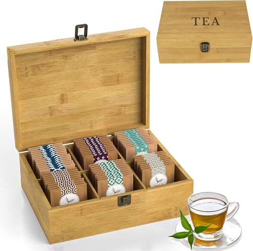 Tea Organizer Box Food Safe Chemical Free Bamboo Wood Storage Chest Big