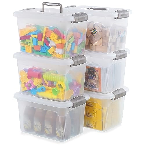 6 Packs 8.5 QT Storage Bins with Lids Clear Plastic Bins with Grey Handle Stackable Storage Containers for Organizing (6 Count)