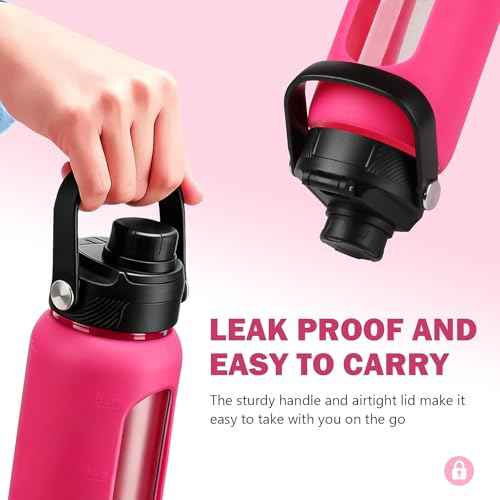 24 oz Glass Water Bottle with Straw and 2 Lids