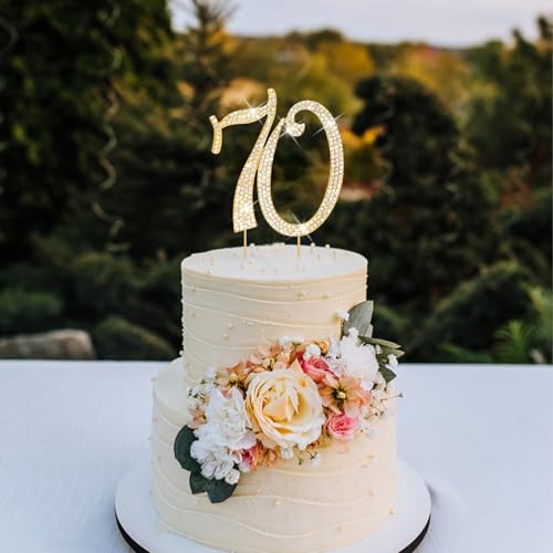 Cake Topper 70th Birthday Decorations Gold Rhinestone Cake Toppers