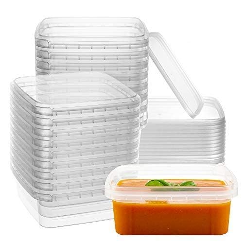 8 oz 20 Pack Square Clear Deli Containers with Lids Disposable BPA Free Square Plastic Food Storage Containers with Lids Airtight for Meal Prep Take Out Kitchen (20 Count)