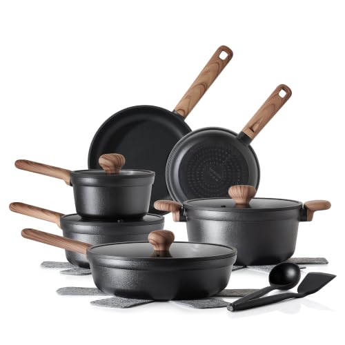 Nonstick Pots and Pans Set 17pcs Matte Black