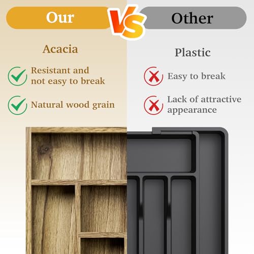 Acacia Wood Silverware Drawer Organizer (30.4 Ounce)