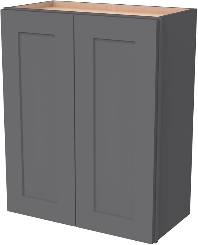 Wall-Mounted Cabinet – Solid Wood Shaker Style Medicine Cabinet with Adjustable Shelves & Soft-Close Doors for Bathroom, Kitchen, and Office Storage (Pebble Gray, 27" W x 12" D x 36" H)