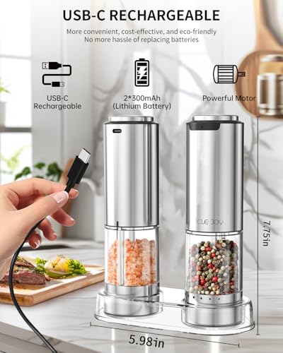 Rechargeable Electric Salt and Pepper Grinder Set with Base