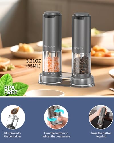 Rechargeable Electric Salt and Pepper Grinder Set with Base