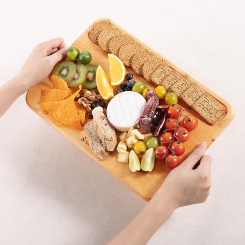 2 Packs Natural Wood Cutting Board Set Non Toxic Bamboo Cutting Boards with Juice Groove Wooden Chopping Board Ideal Charcuterie for Meat Fruit Vegetables Cheese Hardwood Kitchen Counter Kit (2 Count)