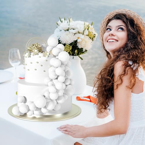 48 Pcs White Balls Cake Topper Decorations Balloon Cupcake Toppers Foam Cake Topper Balls Cake Balls Decorations for Birthday Party Wedding Anniversary Cake Decorating (48 Count)