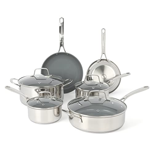 Delaroux 10 Piece Stainless Steel Pots and Pans Kitchen Cookware Set w (10 Count)