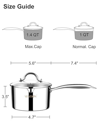 Tri Ply Stainless Steel 1.4 Quart Induction Saucepan with Lid