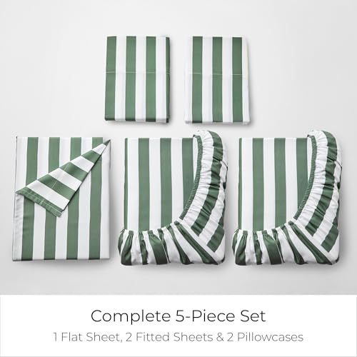 Iconic 5-PC, Ultra Soft Sheet Set (Split King, Oxford Stripe Sage)