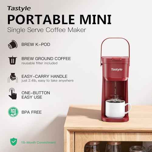 Mini Single Serve Coffee Maker for K Cups and Grounds with Handle