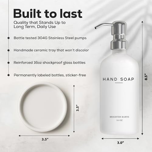 White Glass Hand Soap Dispenser Bathroom Set by Brighter Barns (3 Count)