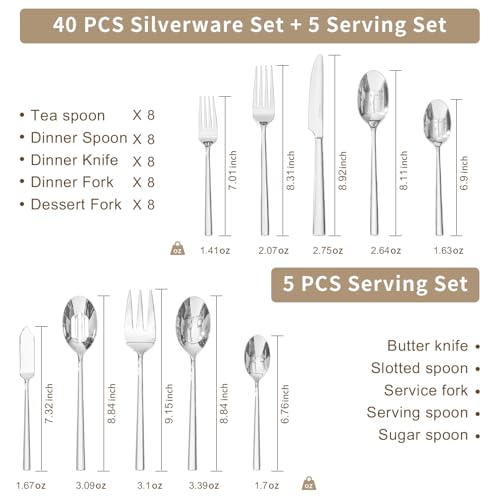 45 Piece Silverware Set with Serving Utensils (45 Count)