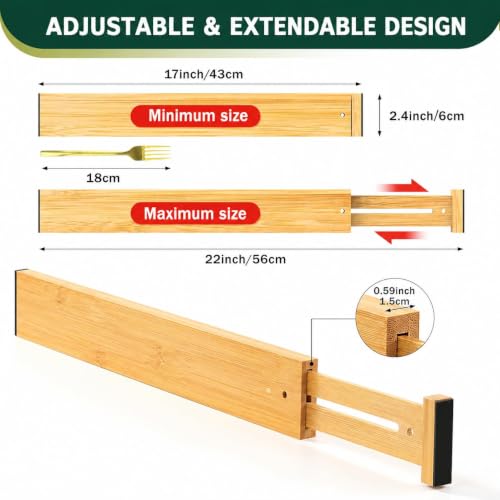 Kitchen Drawer Dividers 6 Pack Bamboo Drawer Organizers (6 Count)
