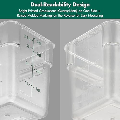 8 Pack 4 Qt NSF Clear Polycarbonate Food Storage Containers with Green Lids (8 Count)