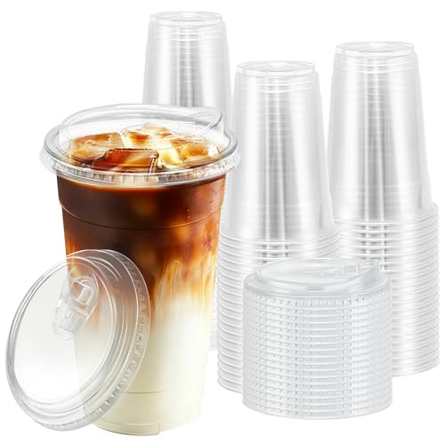50 Pack 24 oz Clear Plastic Cups with Sip Lids (50 Count)