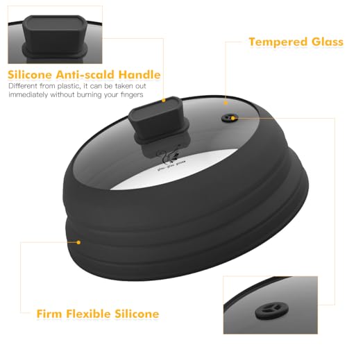 Microwave Splatter Glass Cover with Collapsible Silicone for Food Cover Plate Cover 10.8 inch with Anti