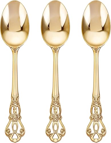 150PCS Gold Plastic Spoons 8.1inch Vintage Soup Spoons for Wedding (150 Count)