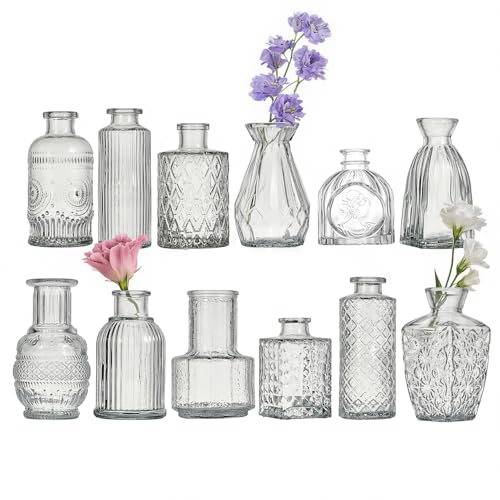 Glass Bud Vase Set of 12 Pcs Small Minimalist Vases for Flowers (12 Count)