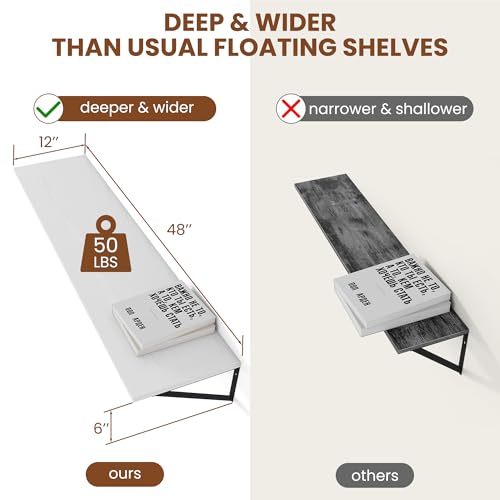 48W x 12D Deep Floating Shelves Set of 2 White