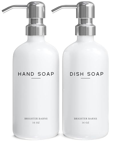 White Glass Hand and Dish Soap Dispenser Set by Brighter Barns (2 Count)