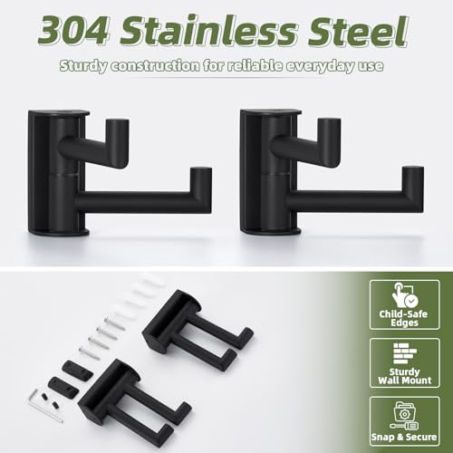 Matte Black Swivel Towel Hooks for Bathrooms (2 Count)