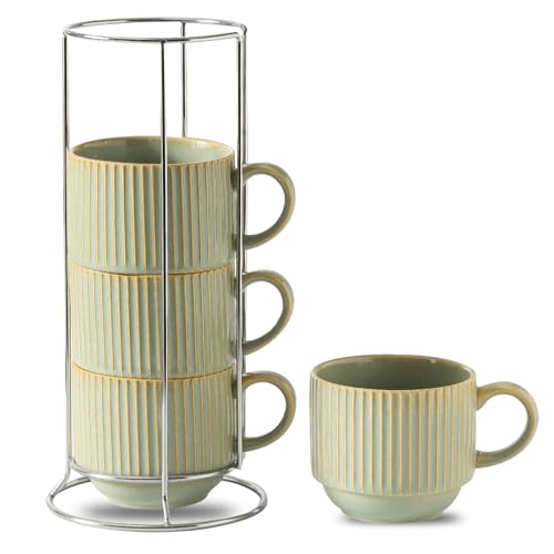 Ceramic Coffee Mugs Set of 4 with Rack (4 Count)