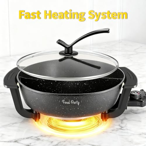 Electric Hot Pot 6L with Divider Hotpot Pot Electric Shabu Shabu Pot 110V 1200W PFOA FREE Non