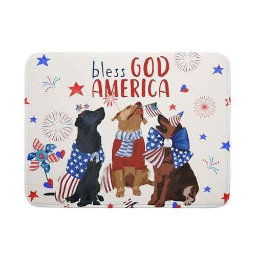 4th of July Patriotic Dogs Dish Drying Mat American Independence Day Dish Dry Pad 18"x24" Absorbent Dishes Drainer Mat for Kitchen Counter