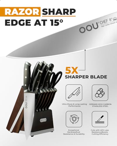 2025 Kitchen Knife Set with Block (15 Count)