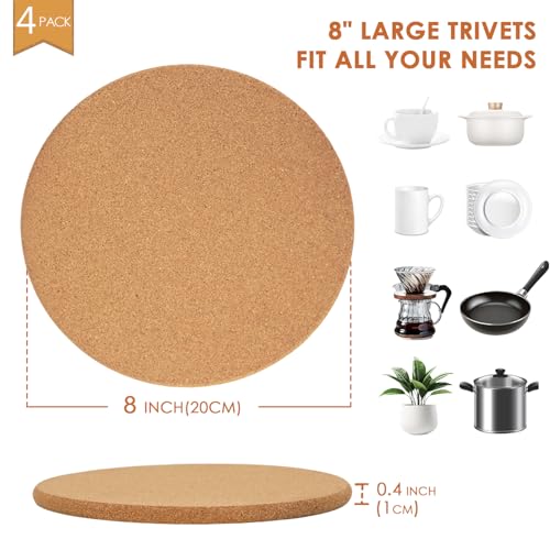Cork Hot Pads for Kitchen (4 Count)