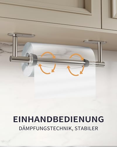 Paper Towel Holder Under Cabinet with Damping Single Hand Operable