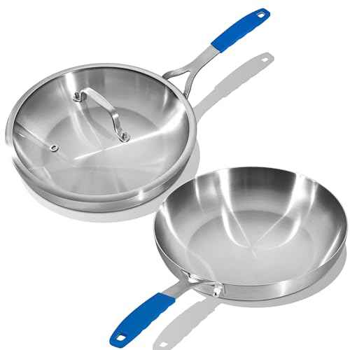 8.5 12 Inch Stainless Steel Pans Set with Lid (2 Count)
