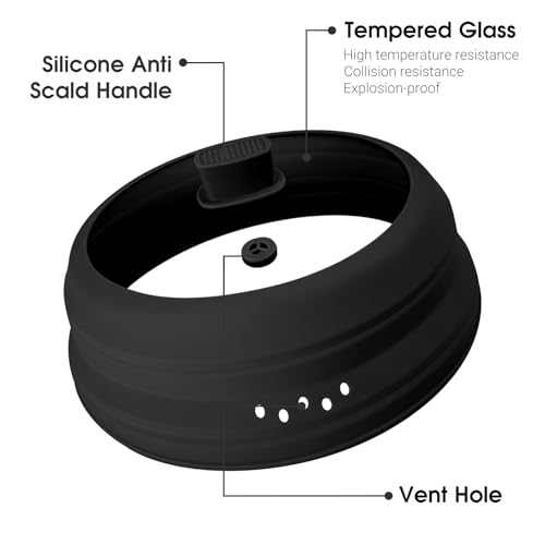 Microwave Splatter Cover Glass Microwave Cover for Food Collapsible Splatter Guard Lid with Silicone Handle for Pot Plate Bowl 11.8 Inch Black