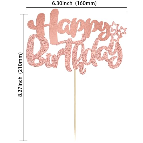 1Pcs Happy Birthday Cake Topper Glitter Cake Pick for Celebrating Anniversary Theme Party Cake Decorations Supplies Rose Gold