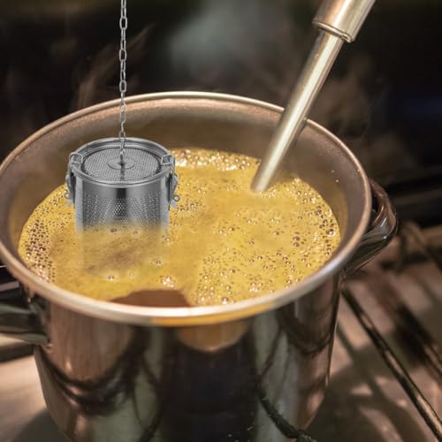Stainless Steel Soup Seasoning Basket with Fine Mesh Strainer and Long Chain Reusable Spice Bag for Broth Stews and Tea Infusion Easy to Clean 5.11X4.44X4.44In
