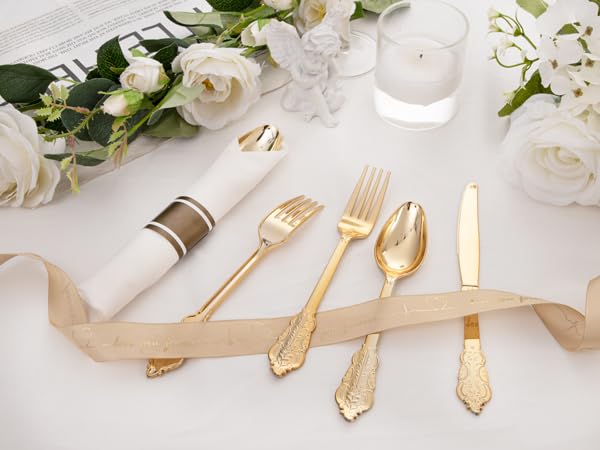 400PCS Gold Wrapped Silverware Disposable Fancy for Parties Weddings (400 Count)