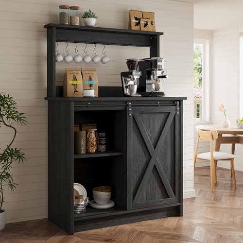 31" Farmhouse Coffee Bar Cabinet with Storage Hutch