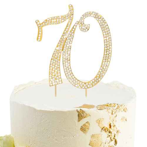 Gold 70th Birthday Cake Topper Rhinestones Cake Decorations for 70th Birthday Party