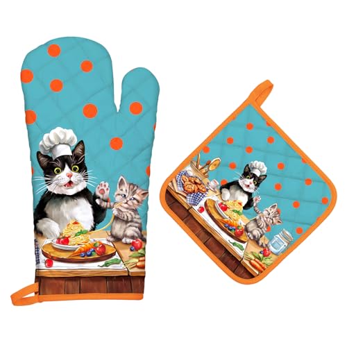 Cute Cat Oven Mitts and Pot Holders Set (2 Count)