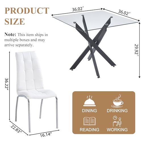 36” Square Glass Dining Table Set for 4