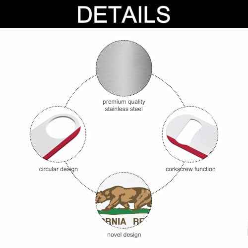 State of California Flag Stainless Steel Bottle Opener Bear National Star Insignia Landmark Flat Beer Bottle Opener Keychain for Home Kitchen Bar Restaurant Party Birthday Gift