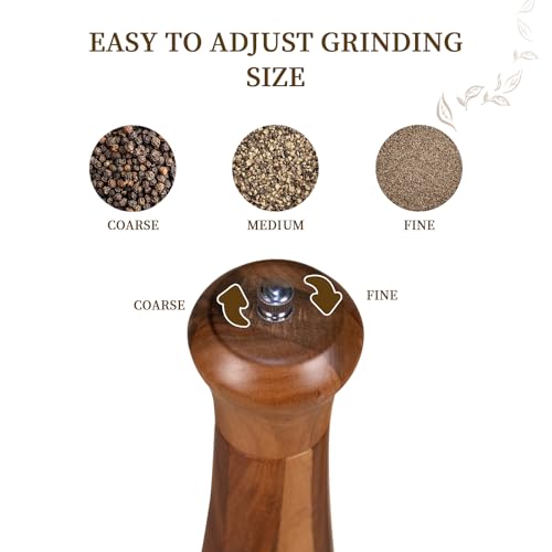 1 Pack 10 Inch tall Acacia Wood Pepper Grinder or Salt Mill Elegant