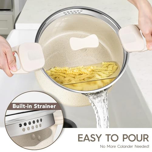 6 Quart Granite Nonstick Cooking Pot with Strainer Lid